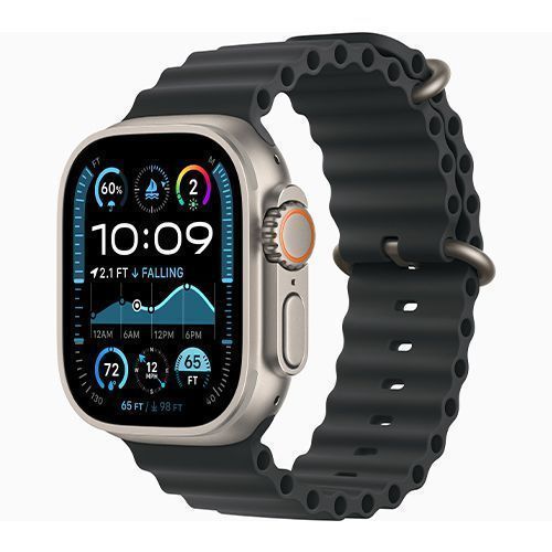 Apple Watch Series Ultra 2 49mm Natural Titanium Case with Black Ocean Band One Size